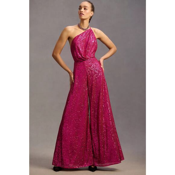 Anthropologie Zunilda Gutierrez Sequin Jumpsuit Pink Wide Leg Special Occassion - Picture 1 of 13